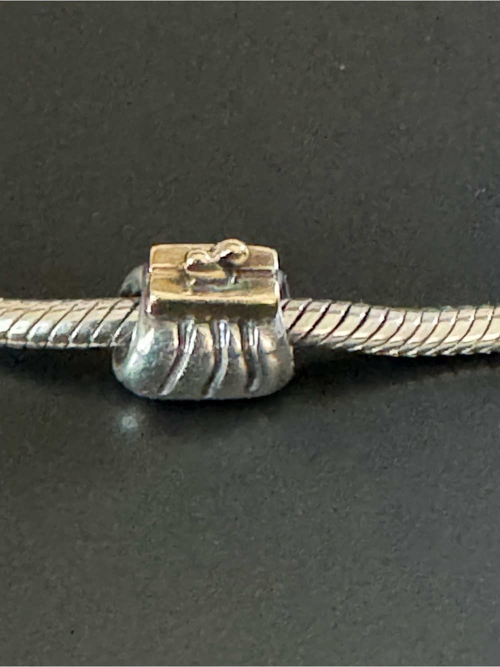 Pandora Retired 925 Sterling Silver and 14K Gold Clutch Purse Bead Charm